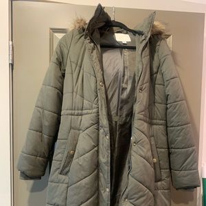 Army green a new day winter coat with fur hood